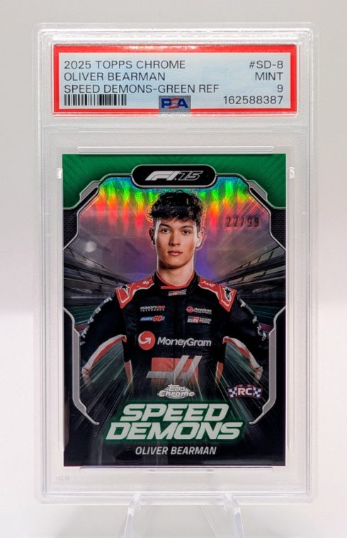 2025 Topps Chrome Oliver Bearman Speed Demons-Green Refractor /99 PSA 9 trading card